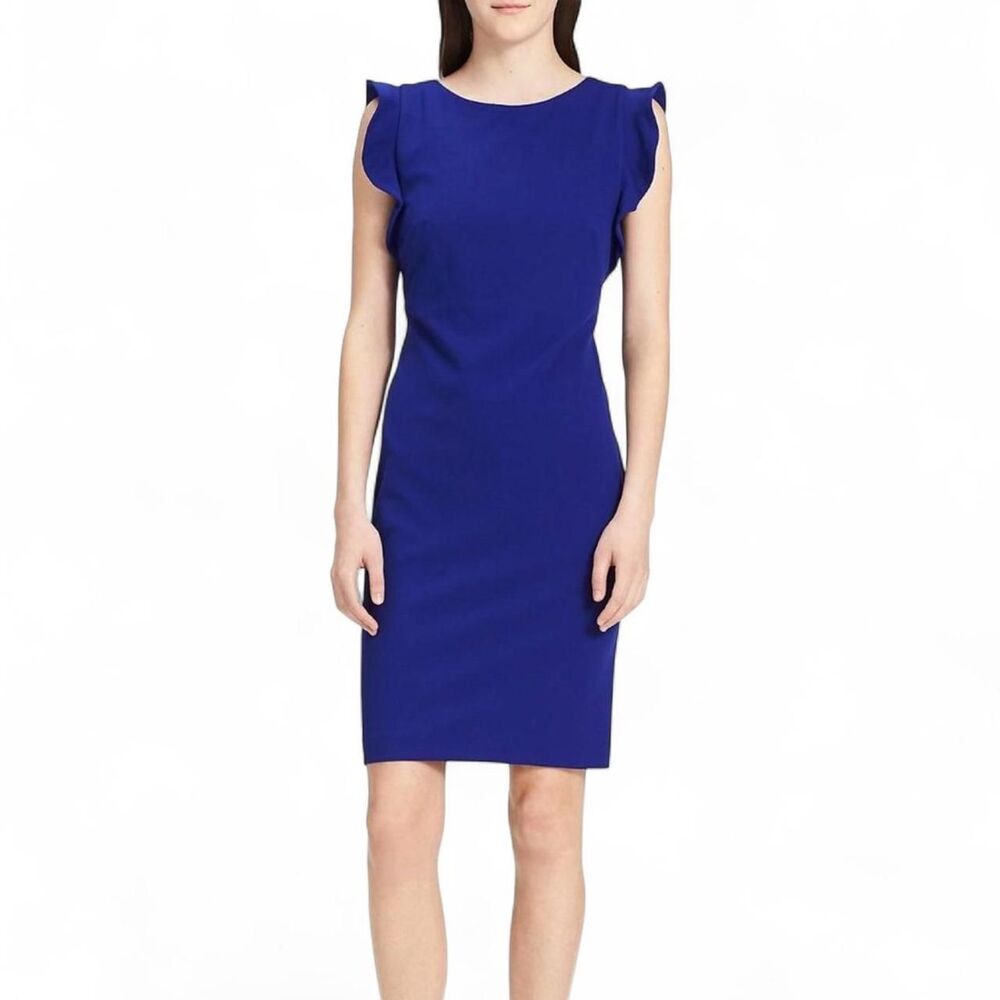 Calvin Klein Royal Blue Ruffle Sleeve Sheath Dress Size 6
